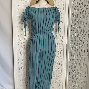 Teal and navy pin stripe jumpsuit